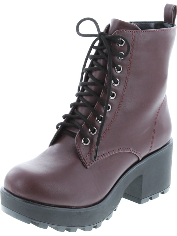 Women's Magpie Faux Leather Lace-Up Combat Mid Heel Military Ankle Boots