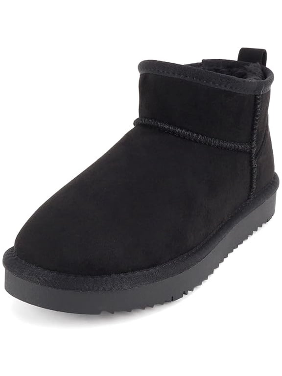 Women's Mute Faux Fur Lined Mini Boot, Black Faux Suede, 7