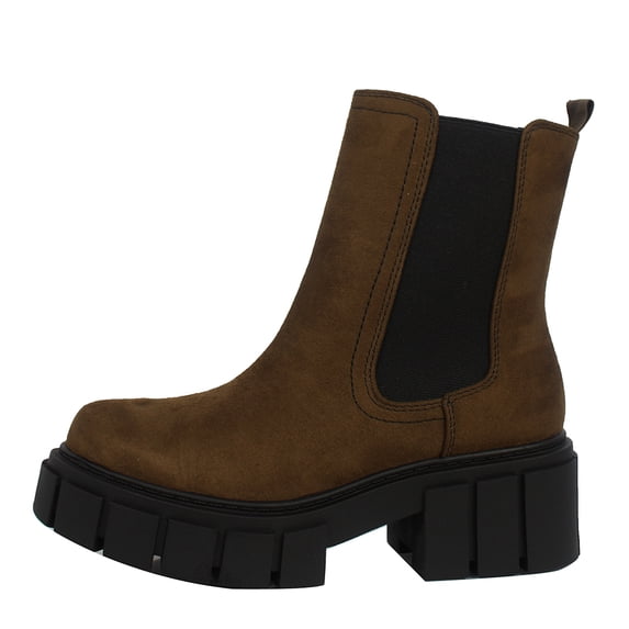 Soda Women's Oxlip Chelsea Pull On Chunky Platform Block Heel Ankle Bootie, Forest, 6.5 M US