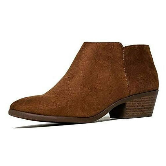 Soda Women's Round Toe Faux Suede Stacked Heel Western Ankle Bootie Cognac (7.5)