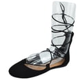 thumbnail image 1 of Soda Women's Shoes Ballet Flat Round Toe Lace Up Ankle Tie Gladiator style Tie Leg Design Harvest-S Black Nubuck Suede 7.5, 1 of 3