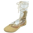 thumbnail image 1 of Soda Women's Shoes Ballet Flat Round Toe Lace Up Ankle Tie Gladiator style Tie Leg Design Harvest-S Camel Beige Nubuck Suede 11, 1 of 3