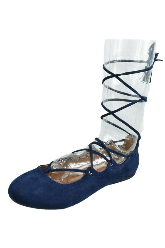 Women's Shoes Ballet Flat Round Toe Lace Up Ankle Tie Gladiator style Tie Leg Design Noble-S Navy Blue Nubuck Suede 6