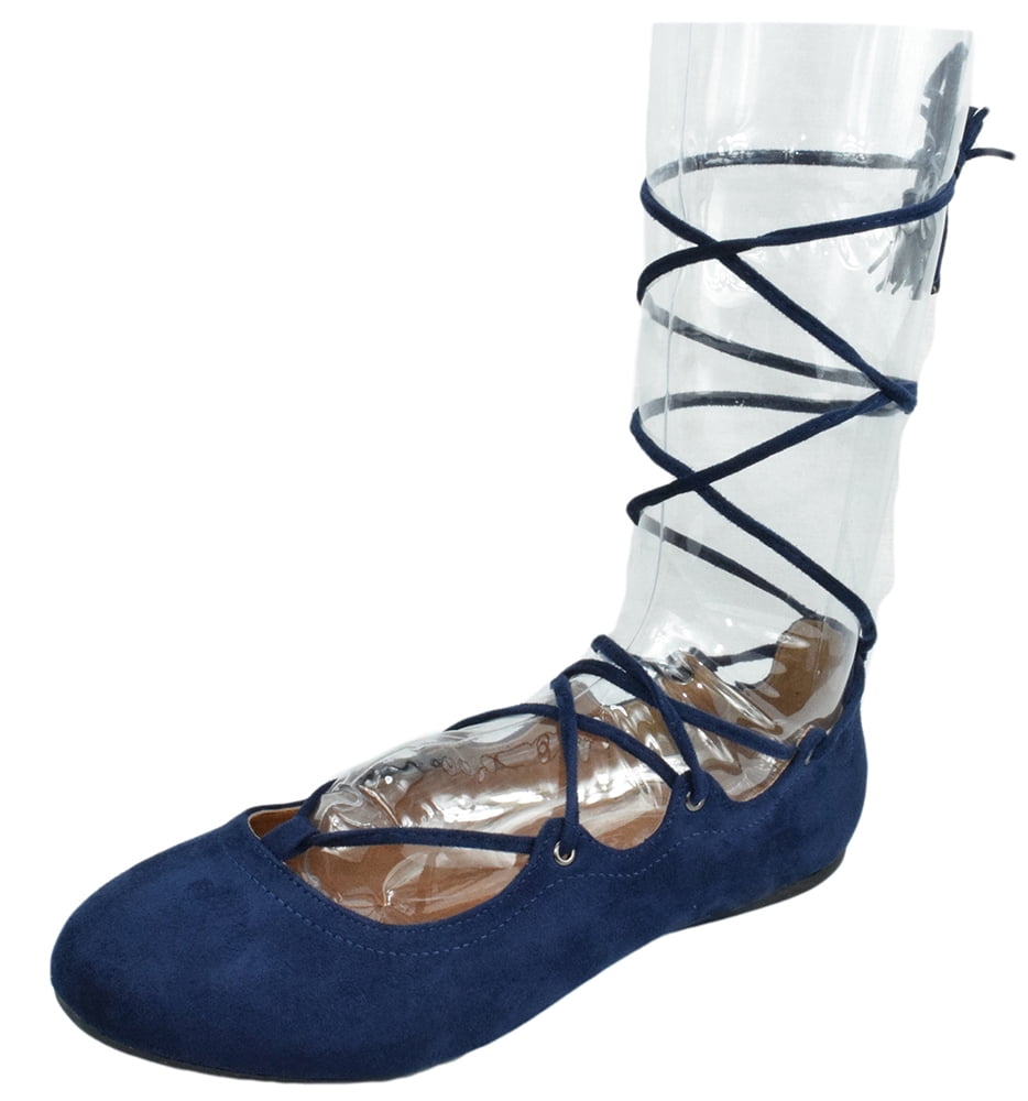 Blue lace up ballet best sale flats
