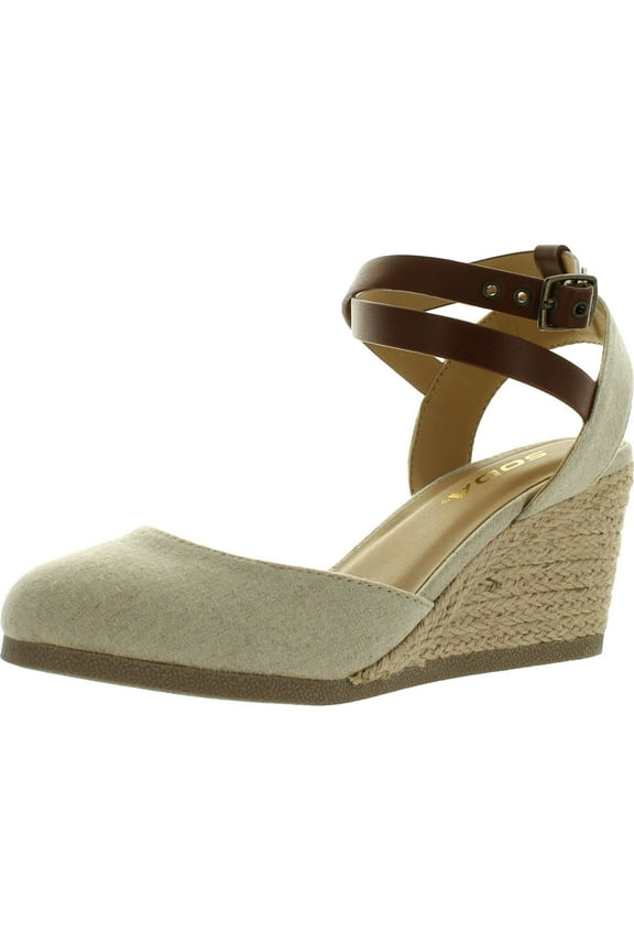 Womens Request Closed Toe Espadrille Wedge Sandal in Natural Tan Linen