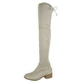 thumbnail image 1 of Soda Yah Over the Knee Thigh High Round Toe Low Heeled Zipper Riding Boots Back Laces Beige Light Clay 7.5, 1 of 5
