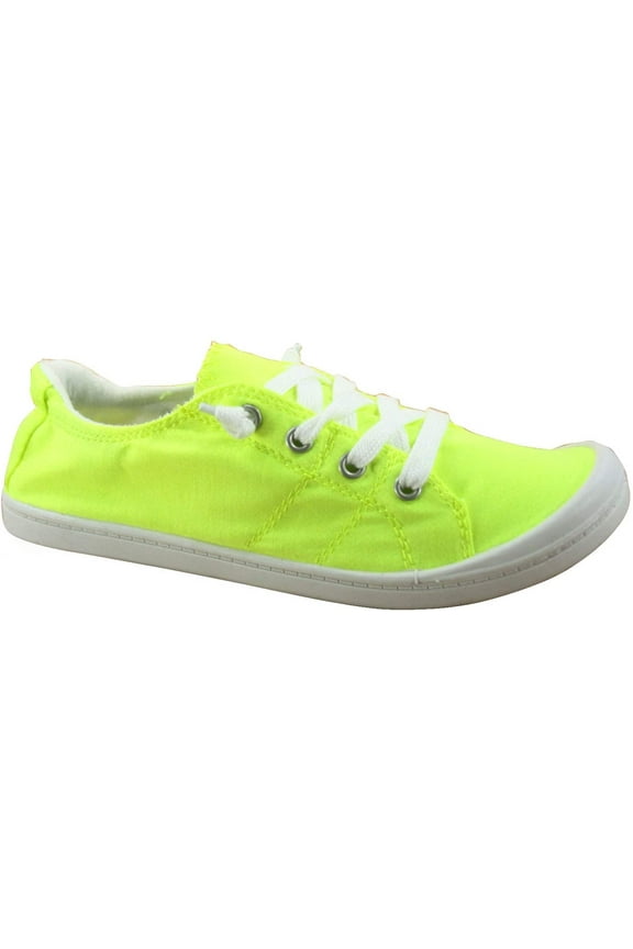 Zig-S Neon Yellow Canvas Slip On Rounded Toe Lace Up Fashion Sneakers (Neon Yellow, 6.5)