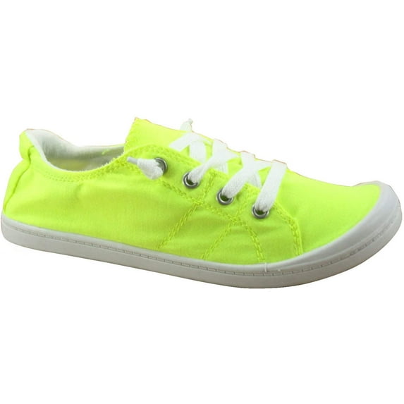 Soda Zig-S Neon Yellow Canvas Slip On Rounded Toe Lace Up Fashion Sneakers (Neon Yellow, 6.5)