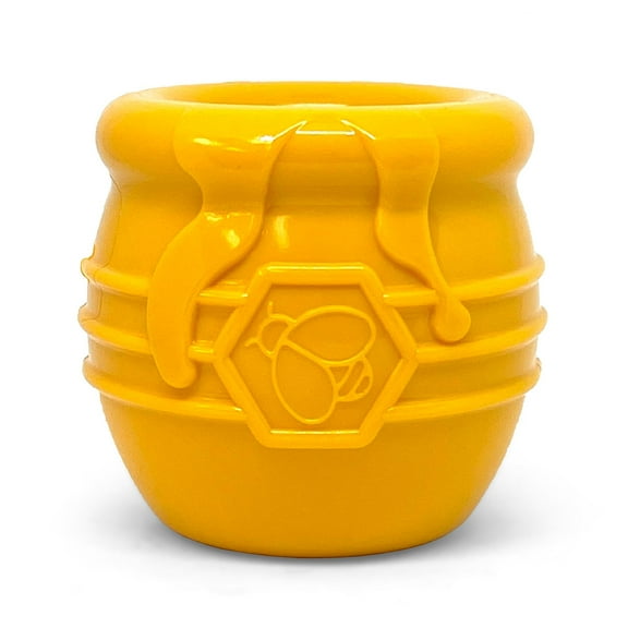 SodaPup Durable PUP-X Honey Pot Rubber eCupTreat Dispenser and Enrichment Toy, L, Yellow
