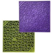 SodaPup Purple Bones & Green Jigsaw eMat Bundle – Durable Lick Mat Feeder Made in USA from Non-Toxic, Pet-Safe, Food Safe Rubber for Avoiding Overfeeding, Digestive Health, Calming, & More