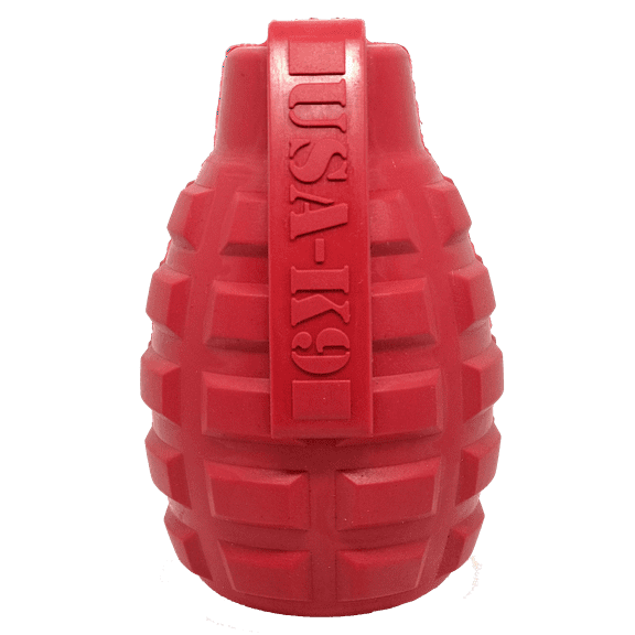 SodaPup USA-K9: Grenade Natural Rubber Dog Toy - Chew Toy - Treat Dispenser - Designed for Tough Chewers - Large - Red