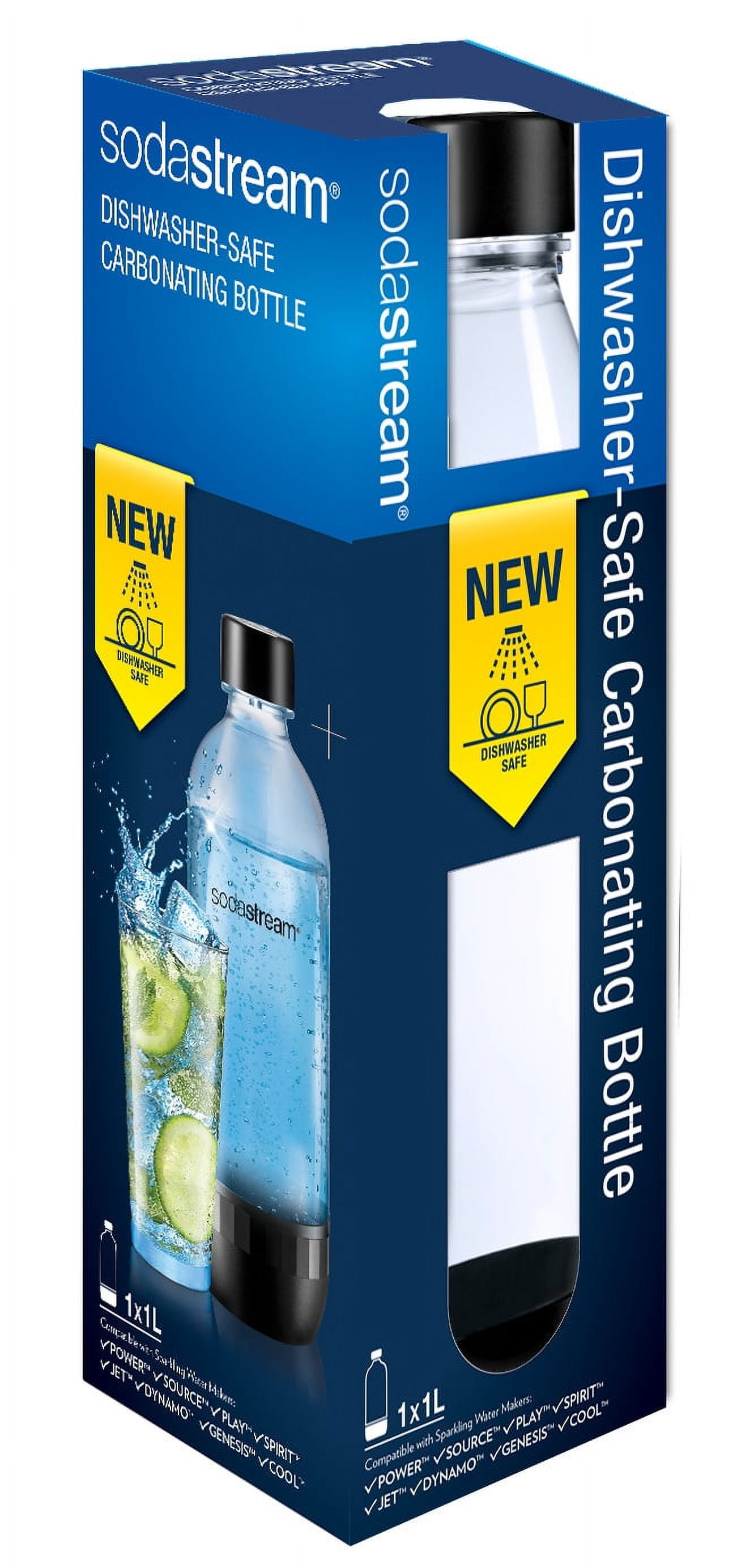 SodaStream 1Liter Dishwasher Safe Classic Black Carbonating Single Bottle