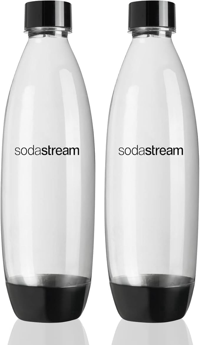 sodastream 1L Slim Sparkling Water Carbonating Bottle, 2pk, Black