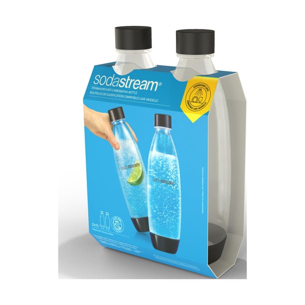 SodaStream 1 Liter Dishwasher Safe Slim Carbonating Bottles, Twin Pack