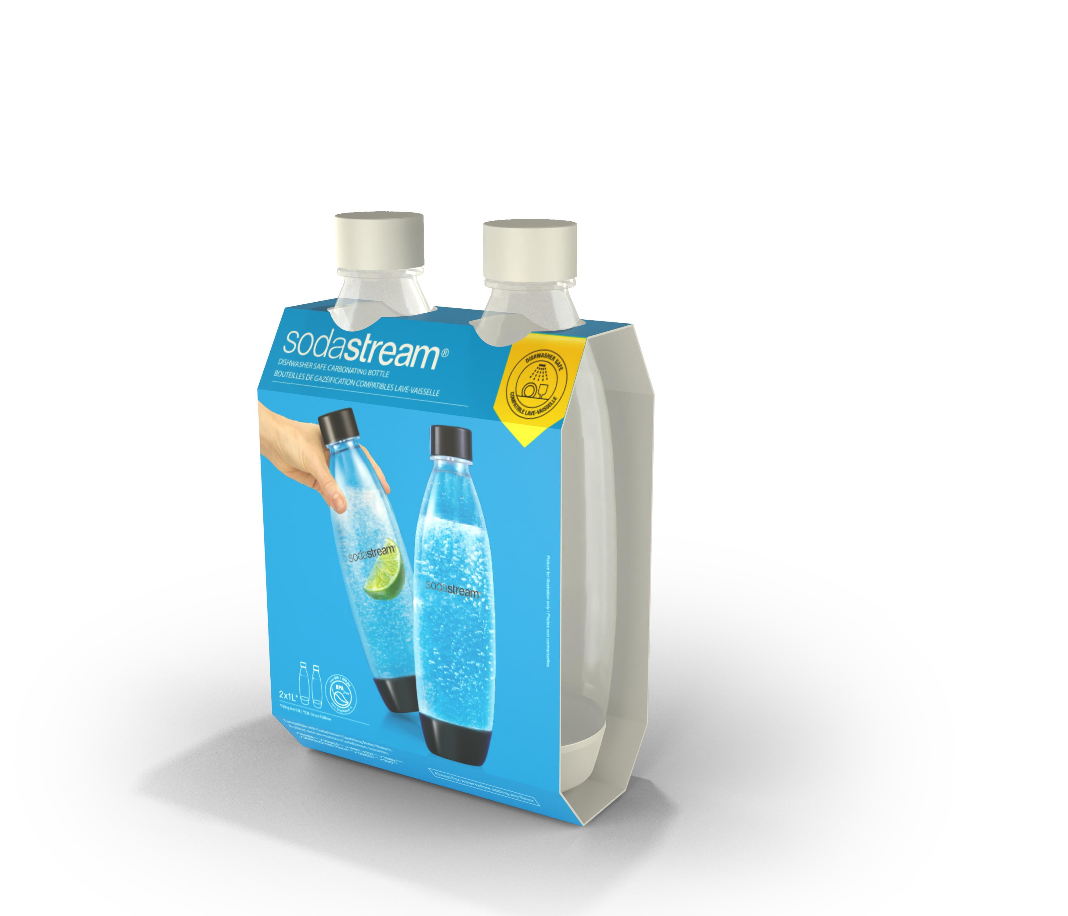 SodaStream 1 Liter Dishwasher Safe Slim Carbonating Bottles, Twin Pack, White