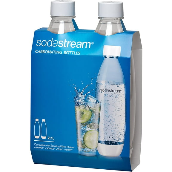 SodaStream 1 Liter Slim White Carbonating Bottles, 2 Pack