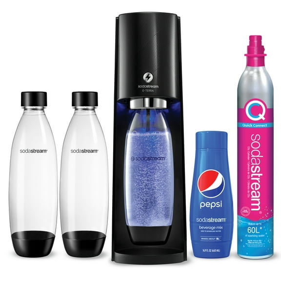 SodaStream E-Terra Black Sparkling Water Maker Bundle + Pepsi Flavor