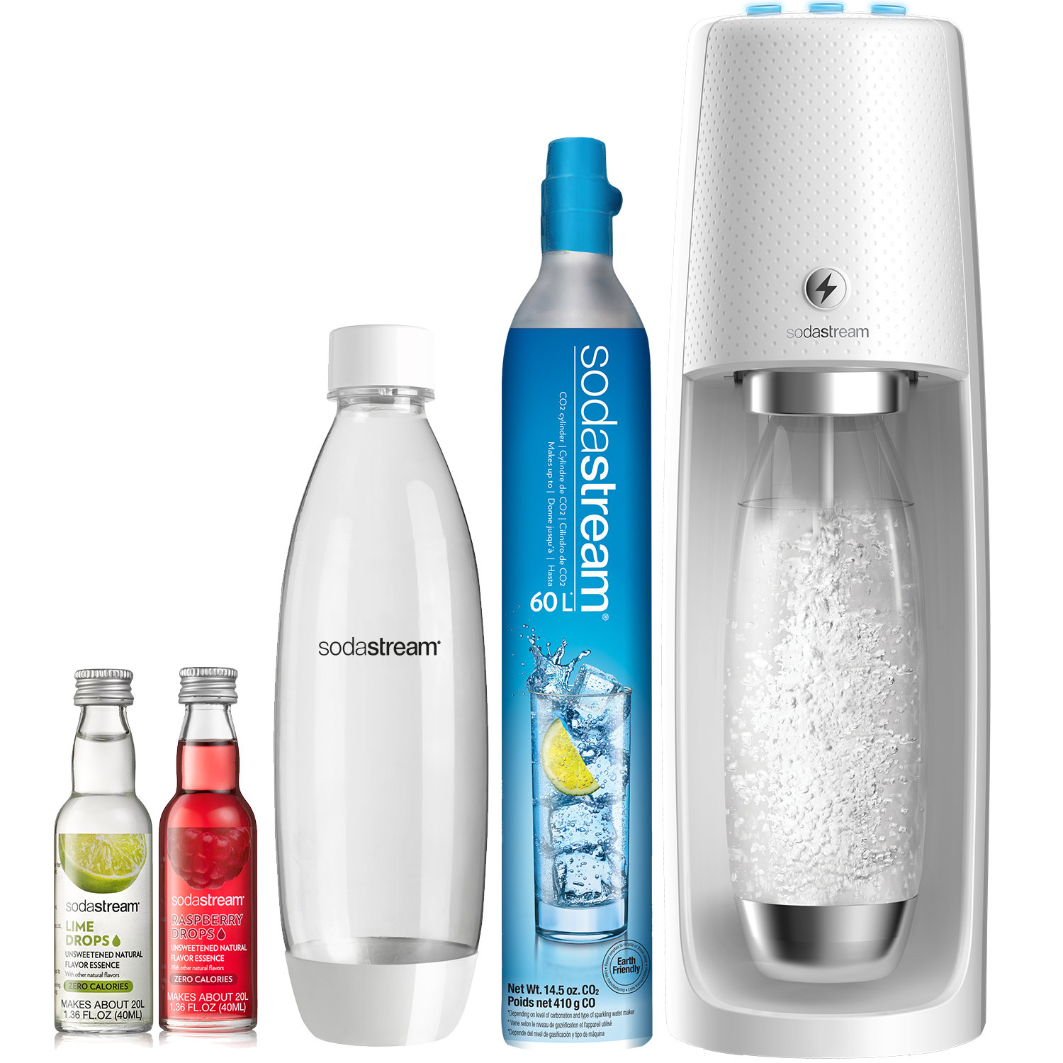 SodaStream One Touch Sparkling Water Maker (White) Bundle with CO2, 2 BPA free Bottles and 2 Fruit Drops - image 1 of 11