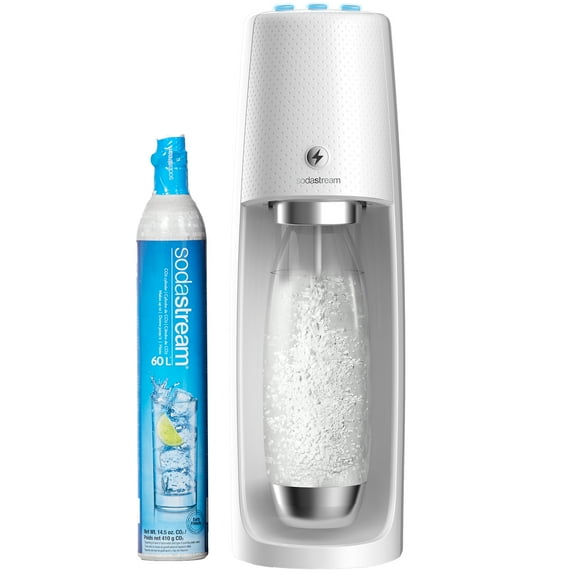 SodaStream One Touch Sparkling Water Maker (White) with CO2 and BPA free Bottle