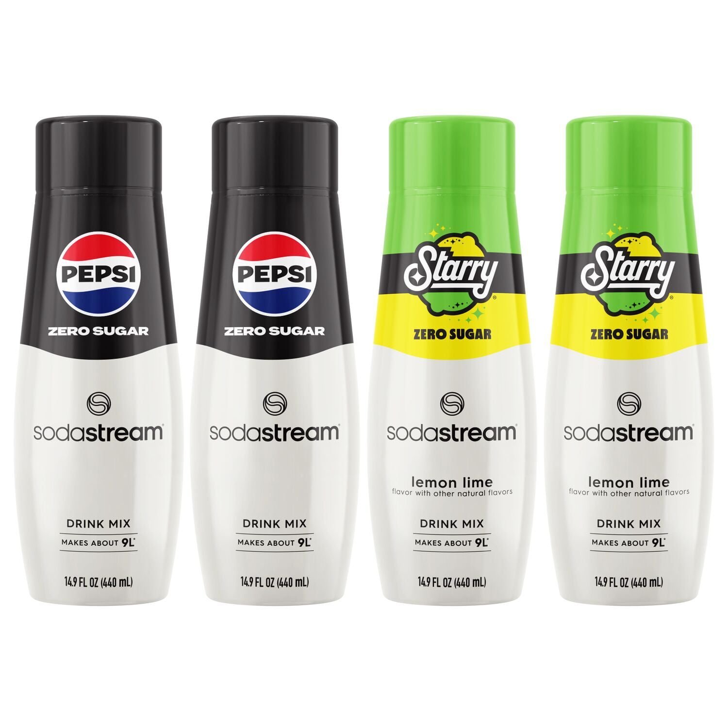 SodaStream Pepsi, Starry Zero Soda Mix Variety Pack, 14.9 fl oz. (Pack of 4)