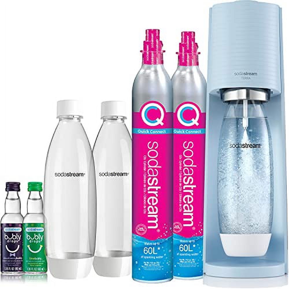 SodaStream Terra Sparkling Water Maker Bundle (Misty Blue), with CO2