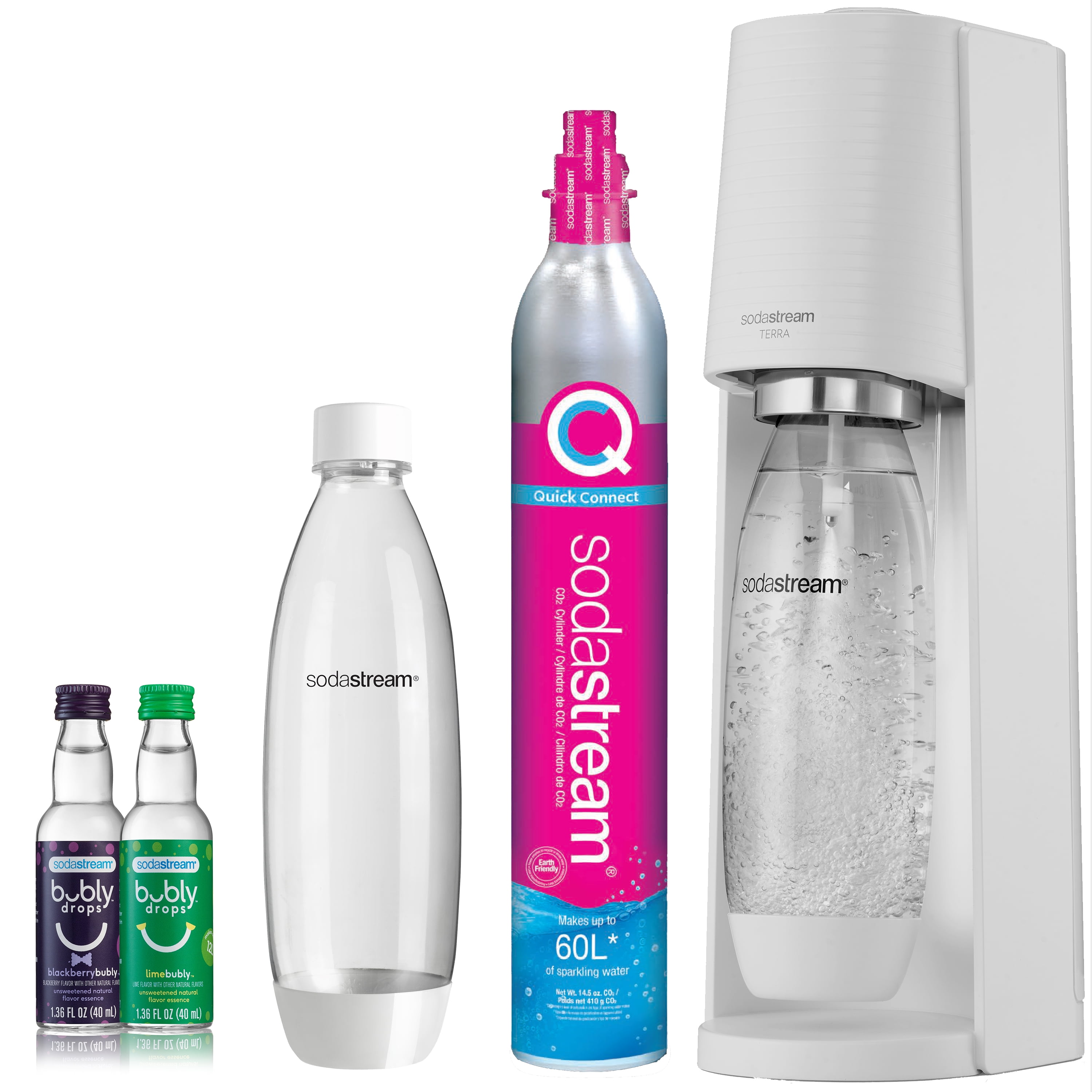 SodaStream Terra Sparkling Water Maker (White) Bundle with CO2, 2 Bottles  and 2 bubly Drop