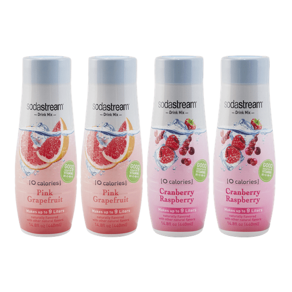SodaStream Zeros Cranberry Raspberry, Pink Grapefruit Sparkling Drink Mix, 14.8 fl oz, 4 ct