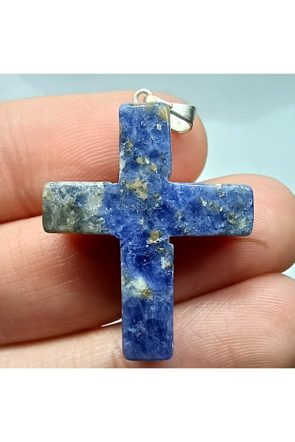 Sodalite Cross Pendant Natural Sodalite Cross Necklace Blue Crystal Cross