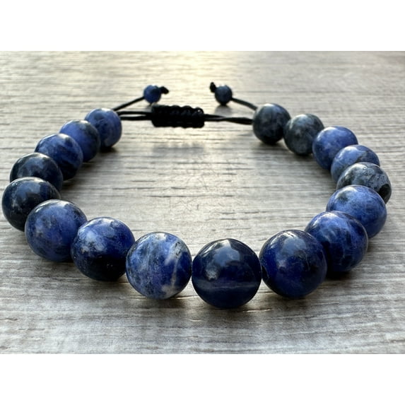 Sodalite Gemstone Round Bead Adjustable Bracelet 10mm, Genuine Crystal Bead Bracelet, Gift for Men & Women (Sodalite)