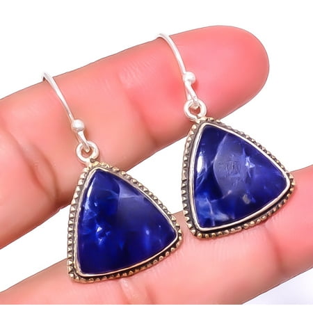 Sodalite - Minas Gerais Gemstone 925 Sterling Silver Jewelry Earring 1.56" A376, Beautiful Jewelry For Woman, New Year Sale, Valentin's Day Gift