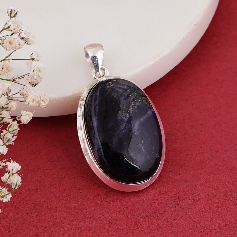 Sodalite Oval Pendant Necklace – Natural Deep Blue Cabochon