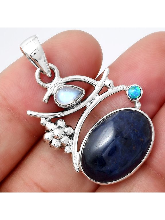 Sodalite, Rainbow Moonstone & Fire Opal 925 Silver Pendant Jewelry P-1704 SDP154243
