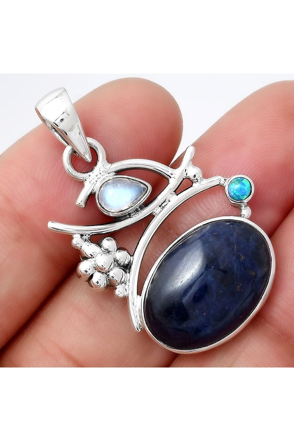 Sodalite, Rainbow Moonstone & Fire Opal 925 Silver Pendant Jewelry P-1704 SDP154243