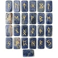 thumbnail image 1 of Sodalite Rectangle Shape Gemstone Runes with Elder Futhark Alphabet Engraved 25 pcs Rune Set Crystal Divination Metaphysical Healing Chakra Reiki Runes Set with a Pouch Size : 20-25mm, 1 of 5