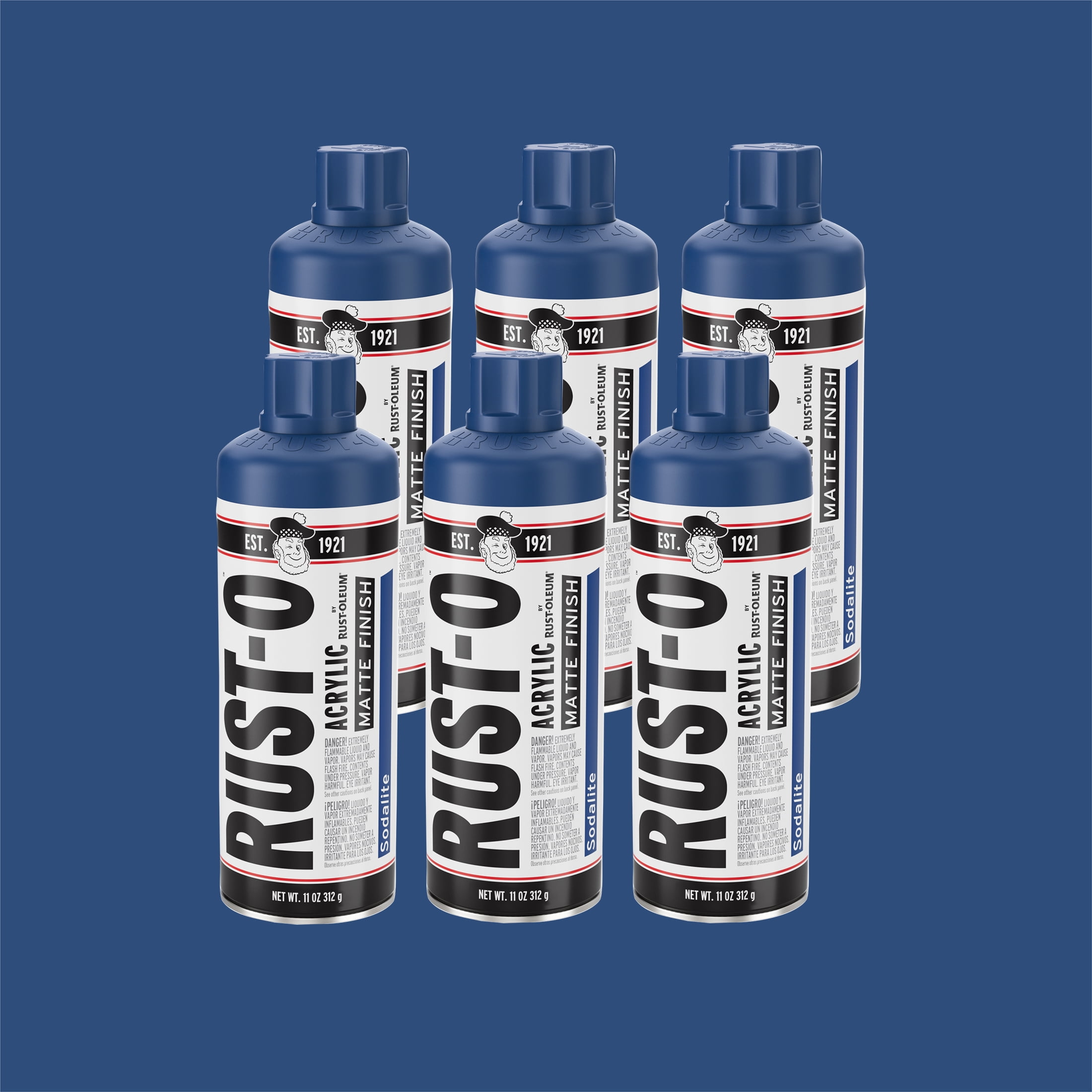 6 Pack, Sodalite, Rust-Oleum Rust-O Acrylic Matte Spray Paint-392201, 11 oz