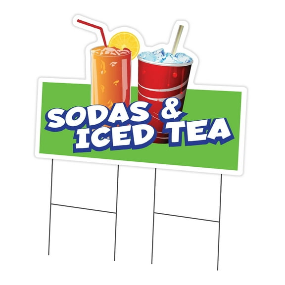 Sodas & Iced Tea 24" x 36" Yard Sign & Stake | Advertise Your Business | Stake Included Double Sided Image | Made in The USA