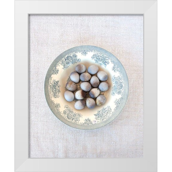 Soderman, Tania 12x14 White Modern Wood Framed Museum Art Print Titled - Quail Eggs on Blue Plate