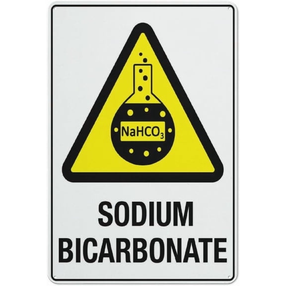 Sodium Bicarbonate Reflective Aluminum Metal Signage - 8"x12", With Symbol, Weatherproof - Lab, Kitchen, Bakery, Food Factory