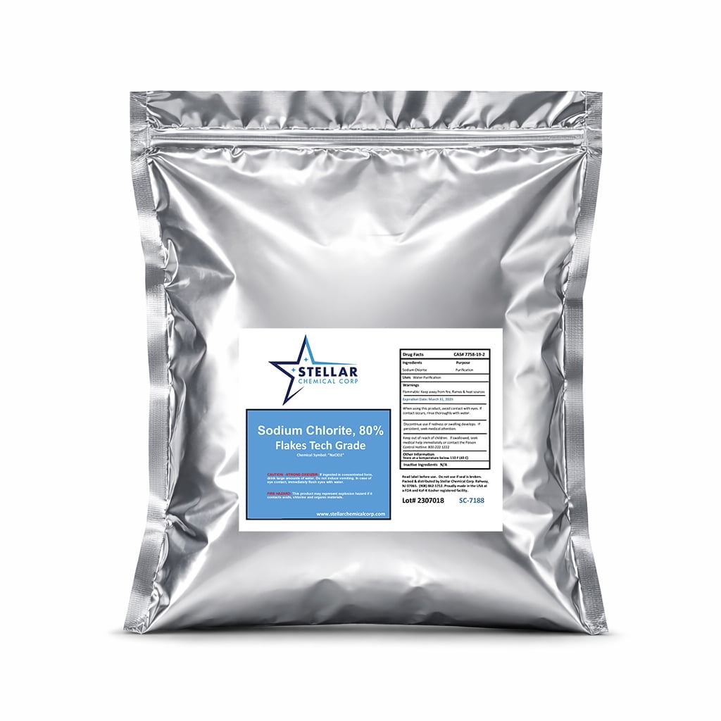 Sodium Chlorite, 80% Flakes | Tech Grade | 1 Kg | Stellar Chemical Corp.