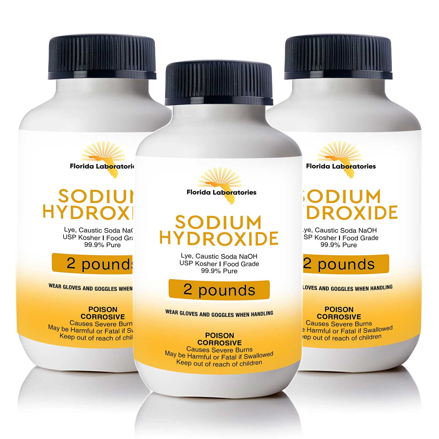FLORIDA LABORATORIES Sodium Hydroxide 99.9% Pure Food Grade Beads Caustic Soda lye 6 Lbs (Pounds)