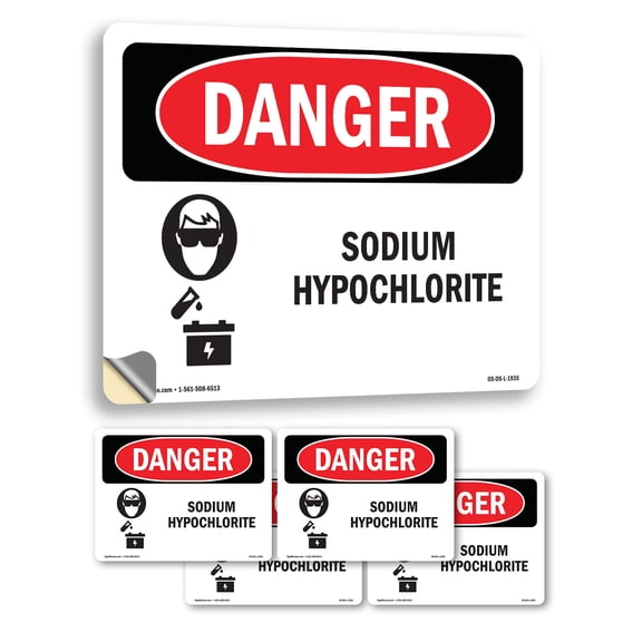 Sodium Hypochlorite OSHA Danger Vinyl Decal Label 5 Inch x 3.5 Inch - 5 Pack