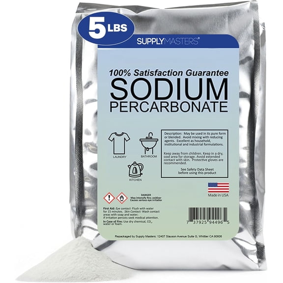 Sodium Percarbonate Powder 5 lbs Non-Chlorine Oxygen Bleach Alternative & Stain Remover Multi-Purpose Cleaner for Laundry, Carpets, Tile, Decks, Kitchens & Outdoor Surfaces