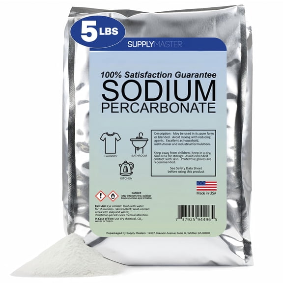 Sodium Percarbonate Powder 5 lbs  Non-Chlorine Oxygen Bleach Alternative & Stain Remover  Multi-Purpose Cleaner for Laundry, Carpets, Tile, Decks, Kitchens & Outdoor Surfaces