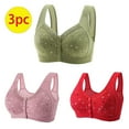 thumbnail image 1 of 3pc Bras for Women No Underwire Front Closure Bra Lace Floral Full Coverage Push Up Bras for Women Everyday Bras for Women Large Bust Sale S-XXXXL (Green, Bean Pink, Red), 1 of 9