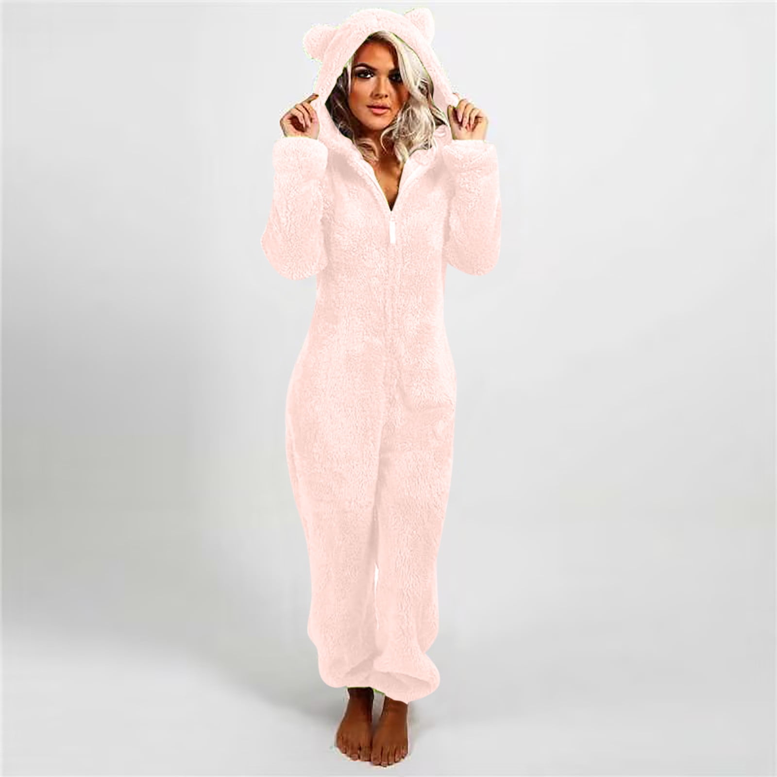 Tawop Women Long Sleeve Hooded Jumpsuit Pajamas Casual Winter Warm Rompe  Sleepwear Sexy Pajamas For Women Easter Gifts