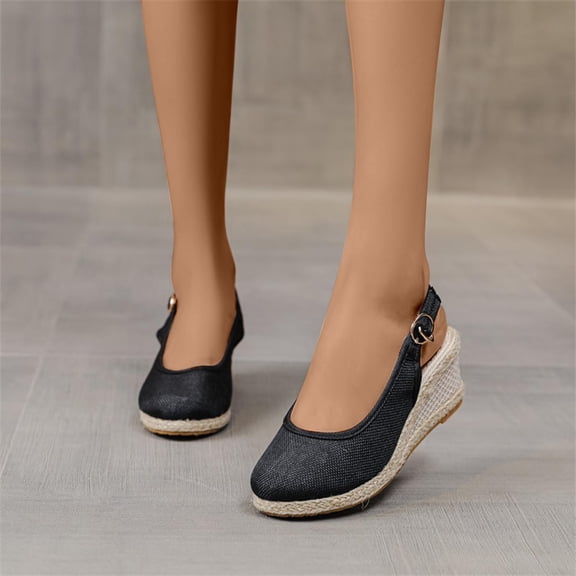 Sandals for Women High Heels Shoes Linen Straw Sandals Wedges Casual Sandals Comfortable Summer Wedges for Women