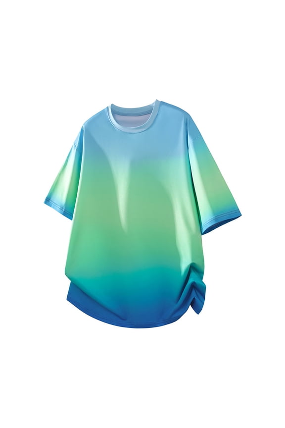 Men's Shirts Summer Round Neck Short Sleeve Tie-Dye Washed Pullover T-Shirt, Casual Fashion