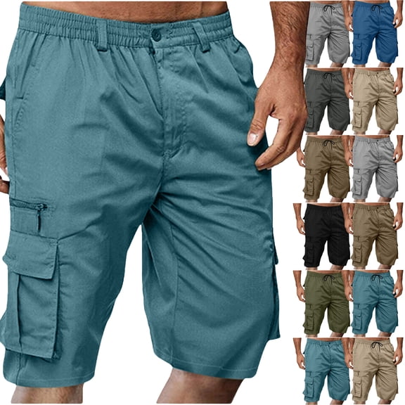 Sodopo Mens Cargo Shorts Casual Solid Shorts With Multi-pocket Elastic Waist Fashion Cargo Pants Short Pants