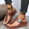 thumbnail image 1 of Sodopo Platforms Sandals for Women Casual Summer Comfortable Flip Flops with Arch Support Womens Decorative Metal Buckle Leather Cushioning Wedge Sandals Shoes Thong Slippers, 1 of 6