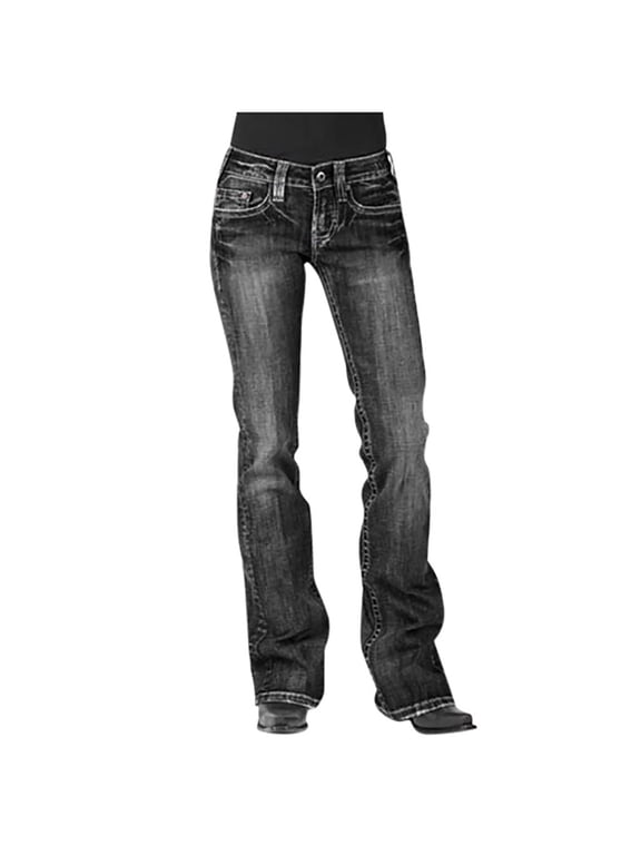 Plus Size Jeans for Women, Relaxed Fit Straight Leg Jeans Curvy Bootcut Mid-Rise Stretch Button Straight Full Length Juniors Jeans